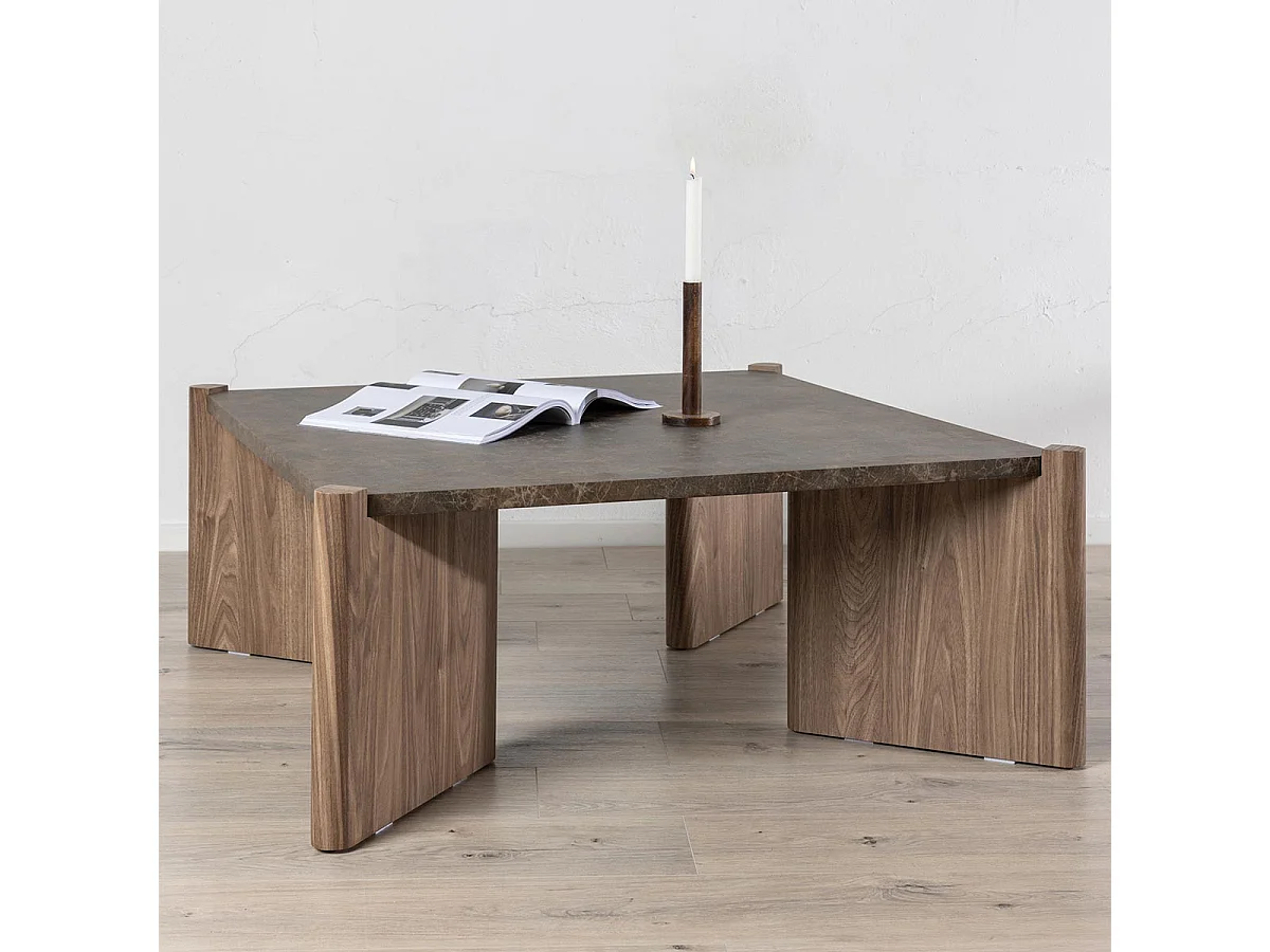 Table Basse Effet Marbre "Rogaland" 100cm Marron