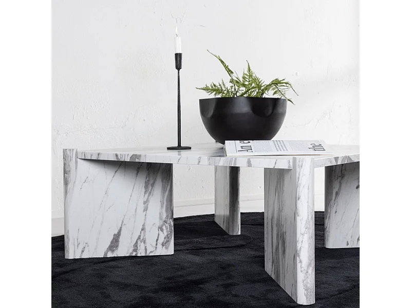 Table Basse Effet Marbre "Rogaland" 100cm Blanc