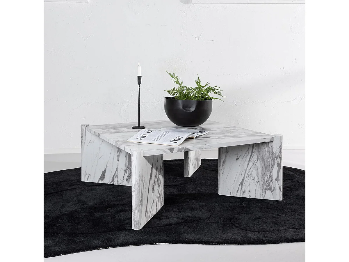 Table Basse Effet Marbre "Rogaland" 100cm Blanc