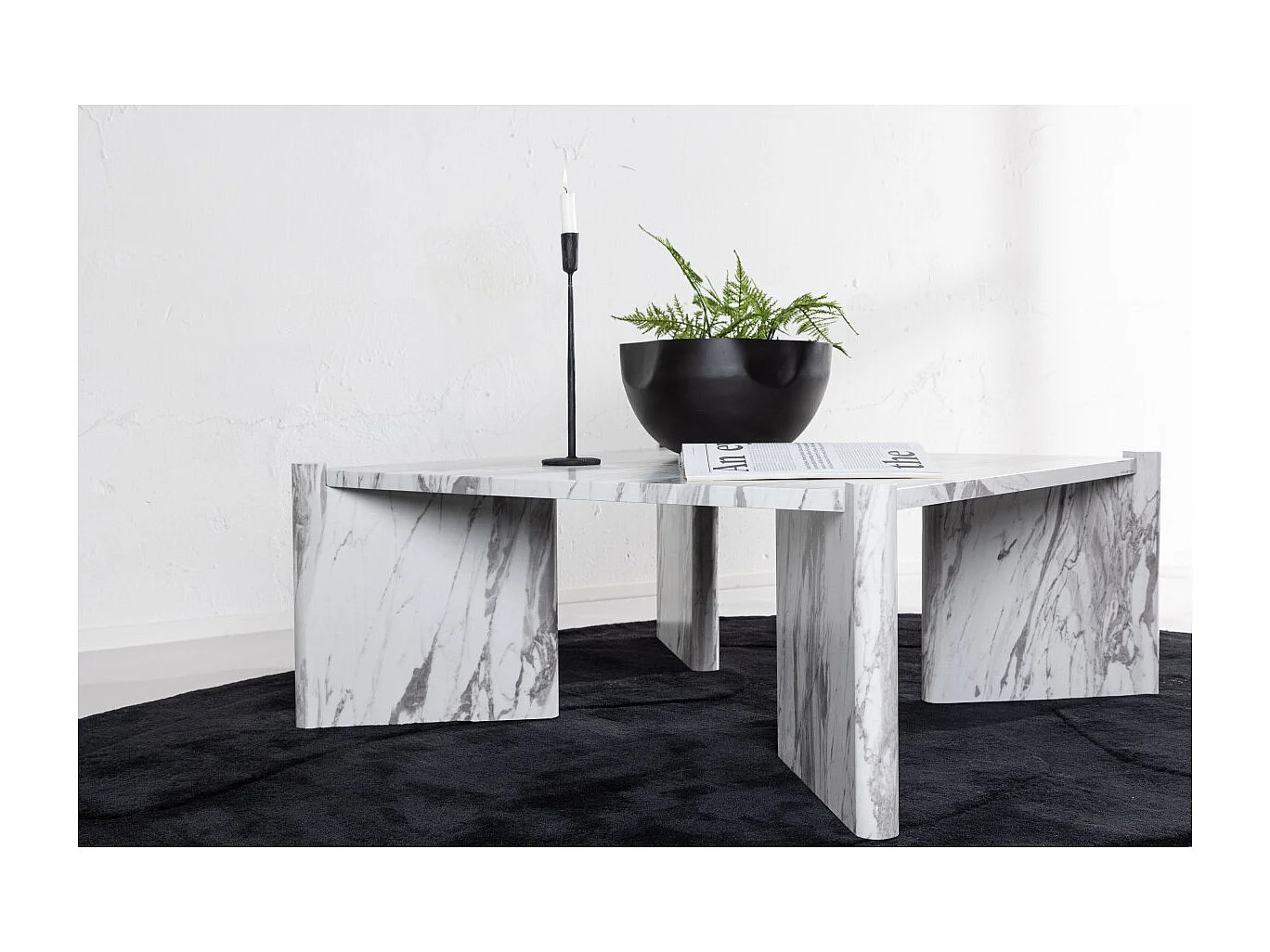 Table Basse Effet Marbre "Rogaland" 100cm Blanc