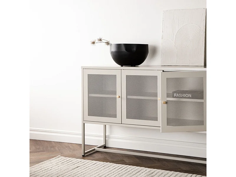 Bahut 3 Portes en Métal "Malla" 120cm Beige