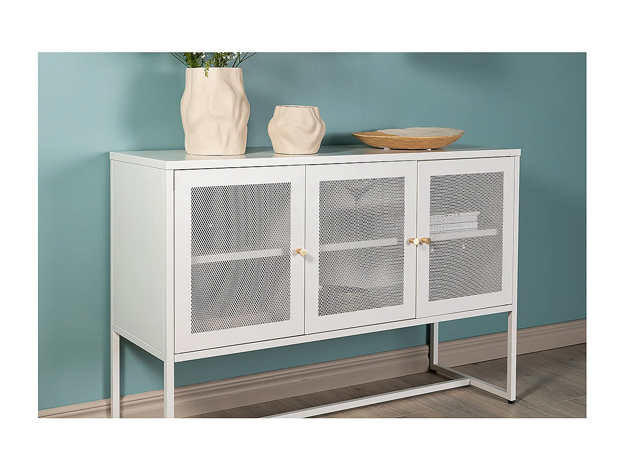 Bahut 3 Portes en Métal "Malla" 120cm Blanc