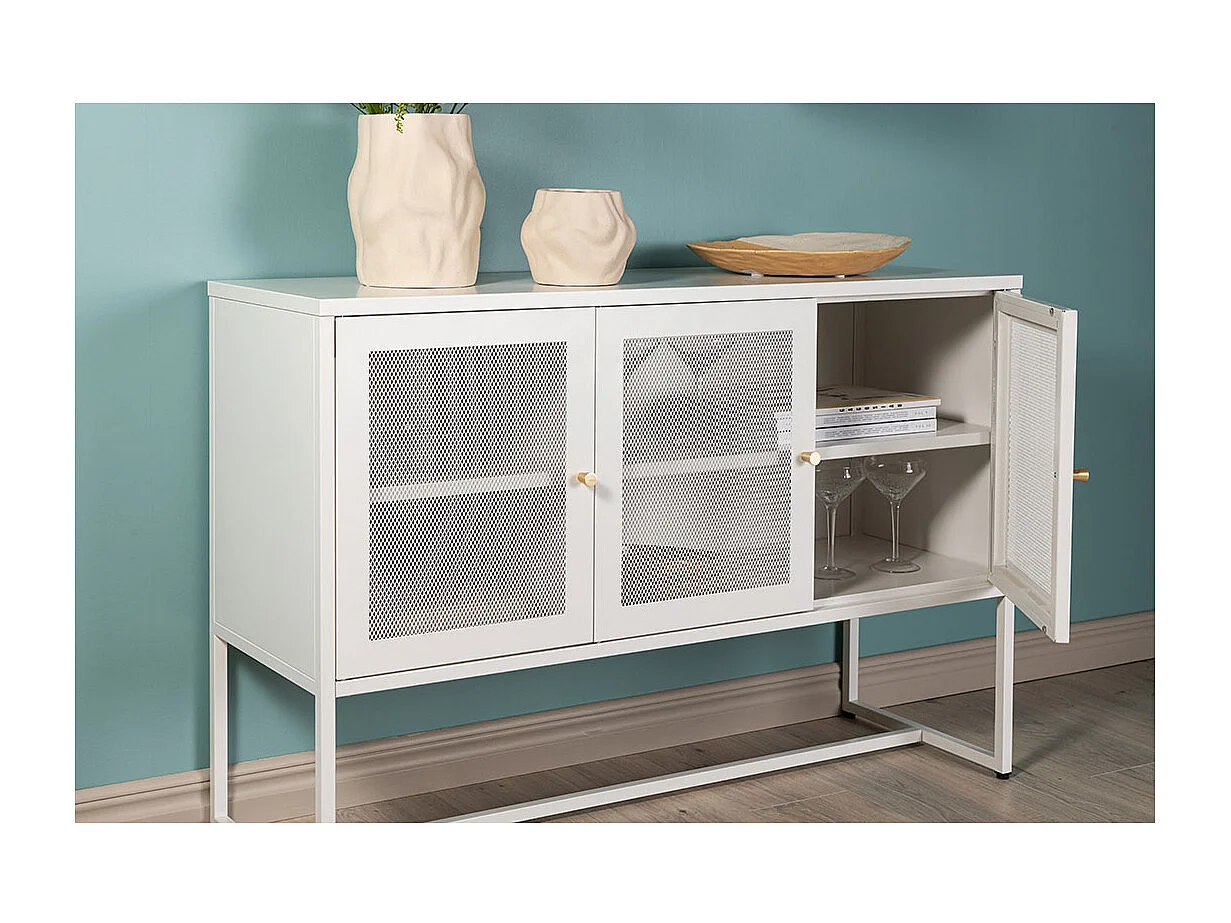 Bahut 3 Portes en Métal "Malla" 120cm Blanc