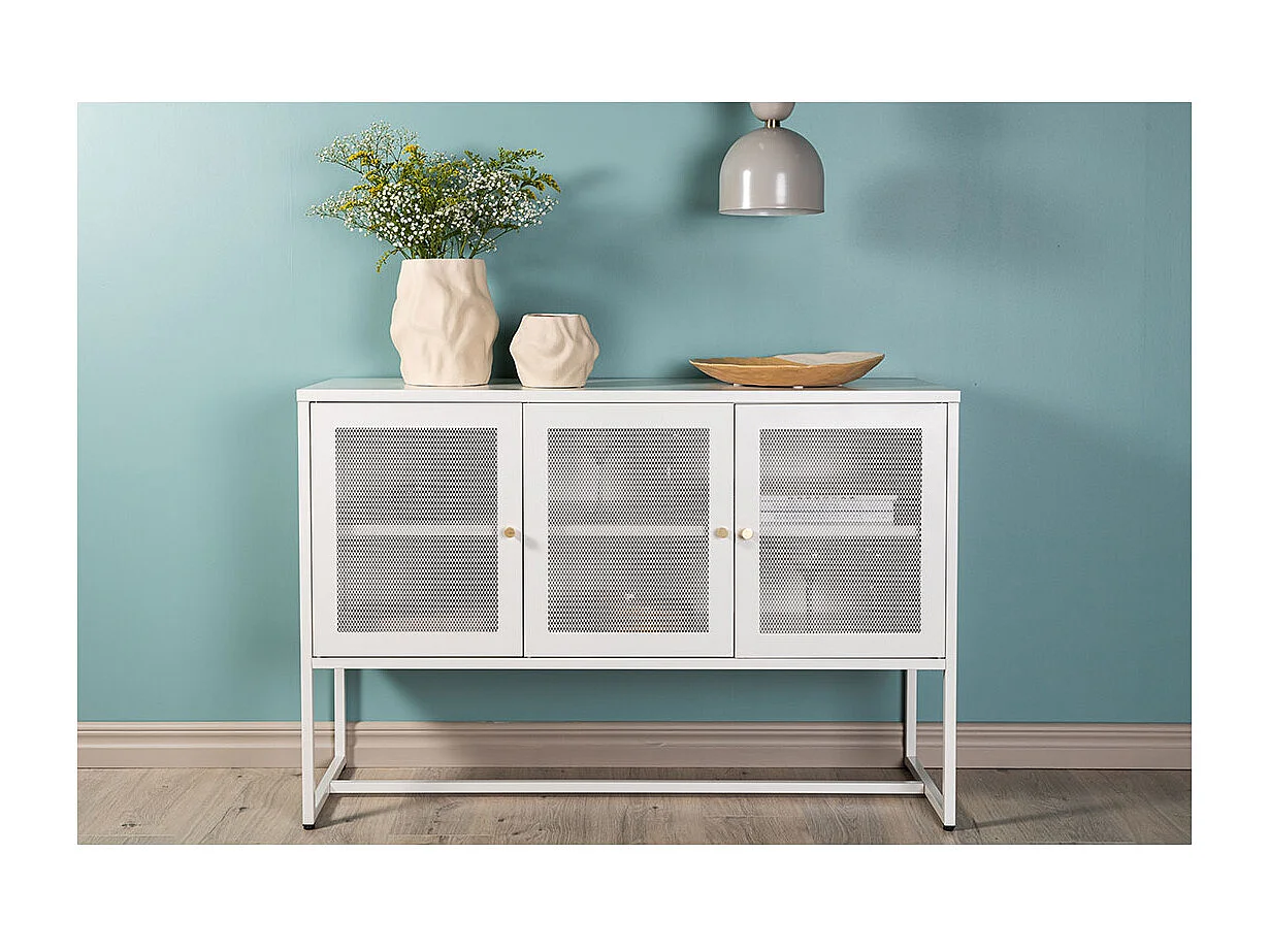 Bahut 3 Portes en Métal "Malla" 120cm Blanc