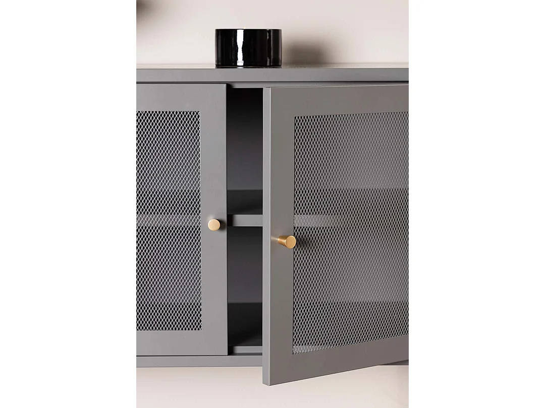 Bahut 3 Portes en Métal "Malla" 120cm Gris Clair