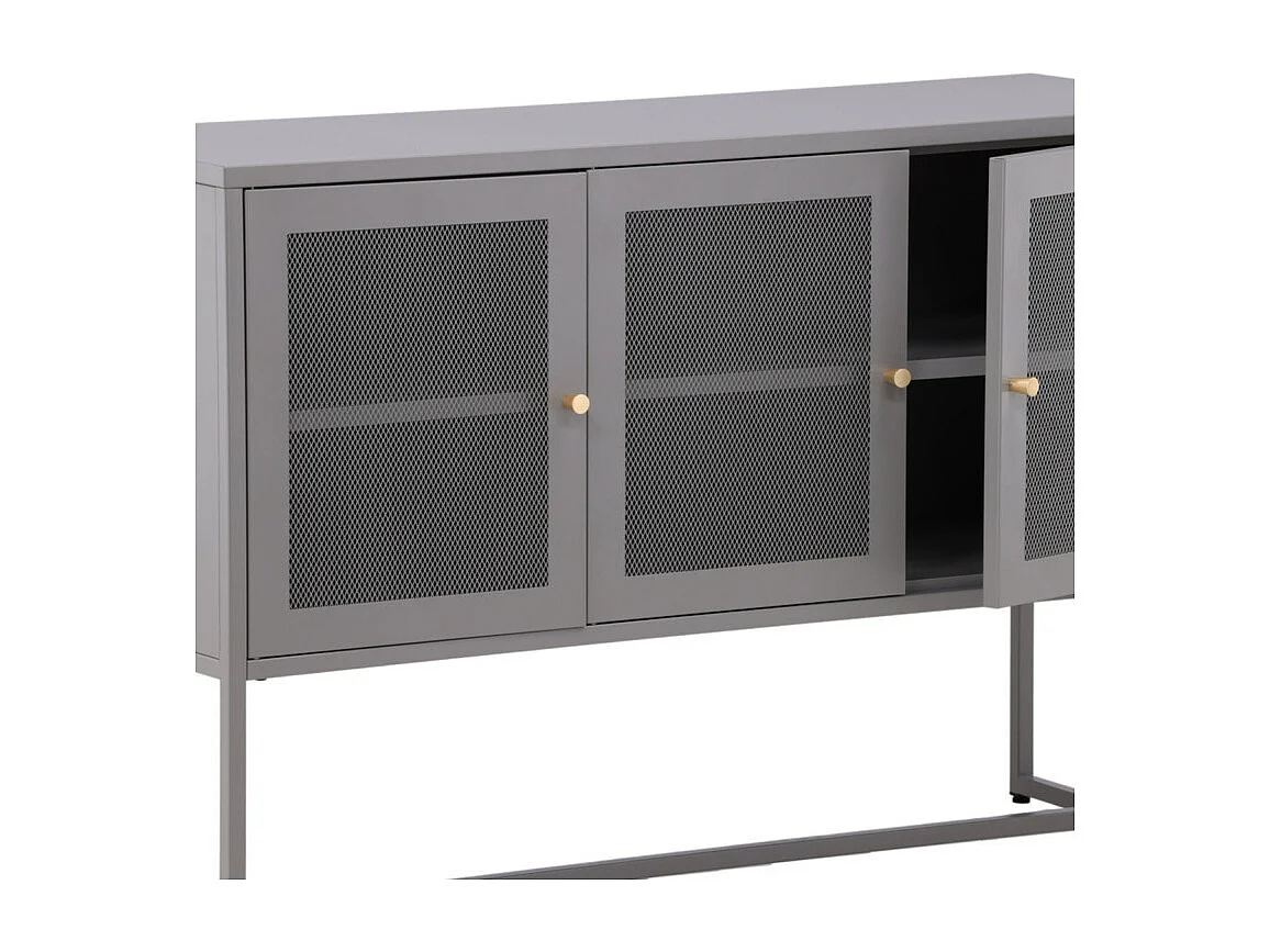 Bahut 3 Portes en Métal "Malla" 120cm Gris Clair