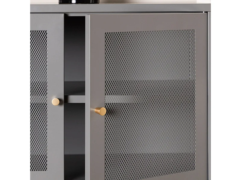 Bahut 3 Portes en Métal "Malla" 120cm Gris Clair
