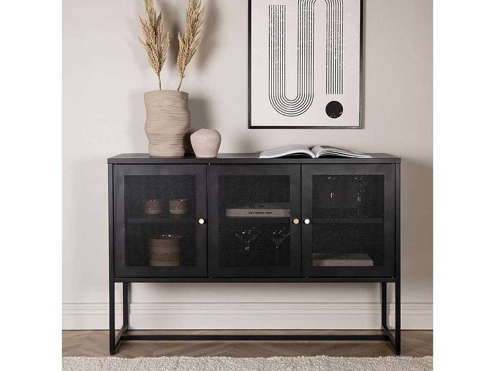 Bahut 3 Portes en Métal "Malla" 120cm Noir