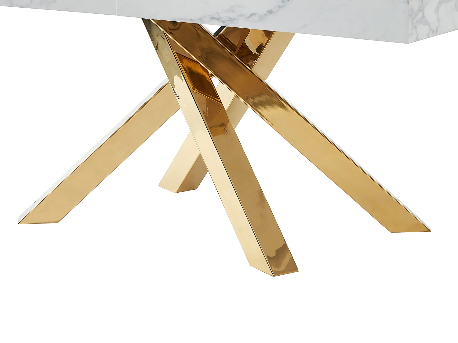 Esstisch ausziehbar - 6 bis 10 Personen - MDF & Metall - Marmor-Optik Weiß & Goldfarben - CATONAV