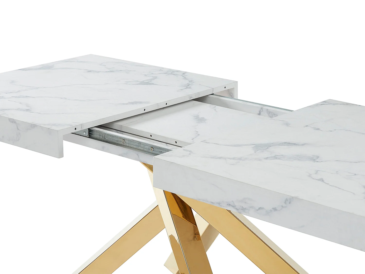 Esstisch ausziehbar - 6 bis 10 Personen - MDF & Metall - Marmor-Optik Weiß & Goldfarben - CATONAV