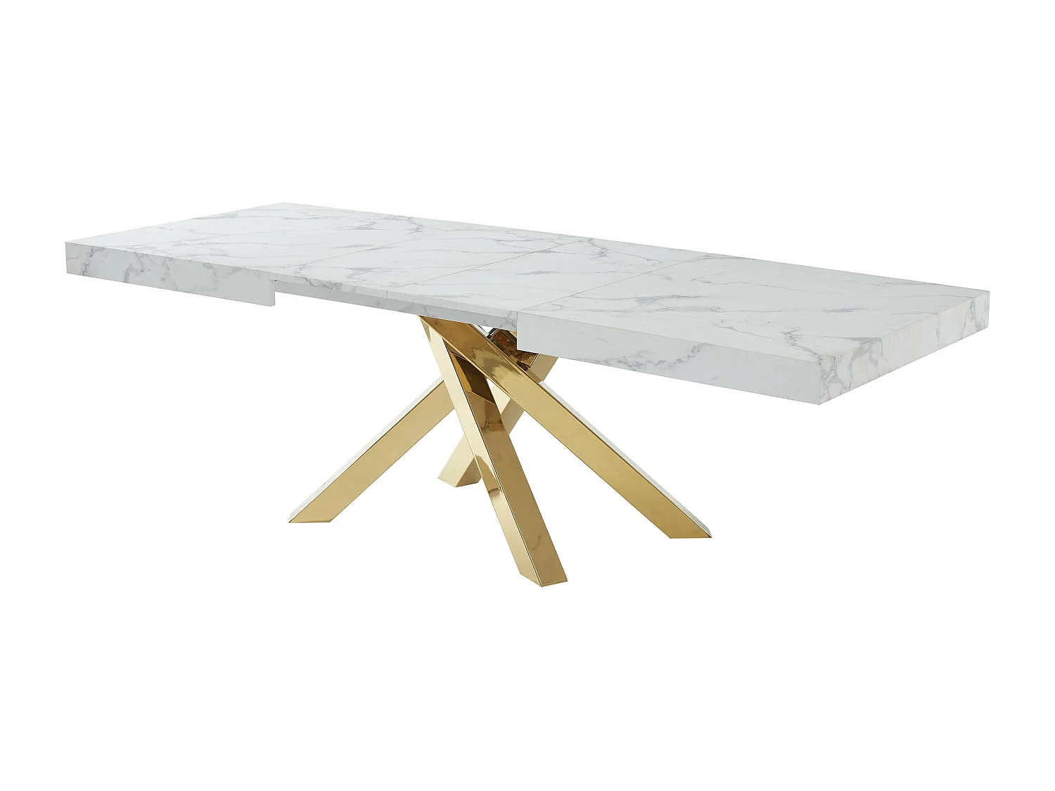 Esstisch ausziehbar - 6 bis 10 Personen - MDF & Metall - Marmor-Optik Weiß & Goldfarben - CATONAV