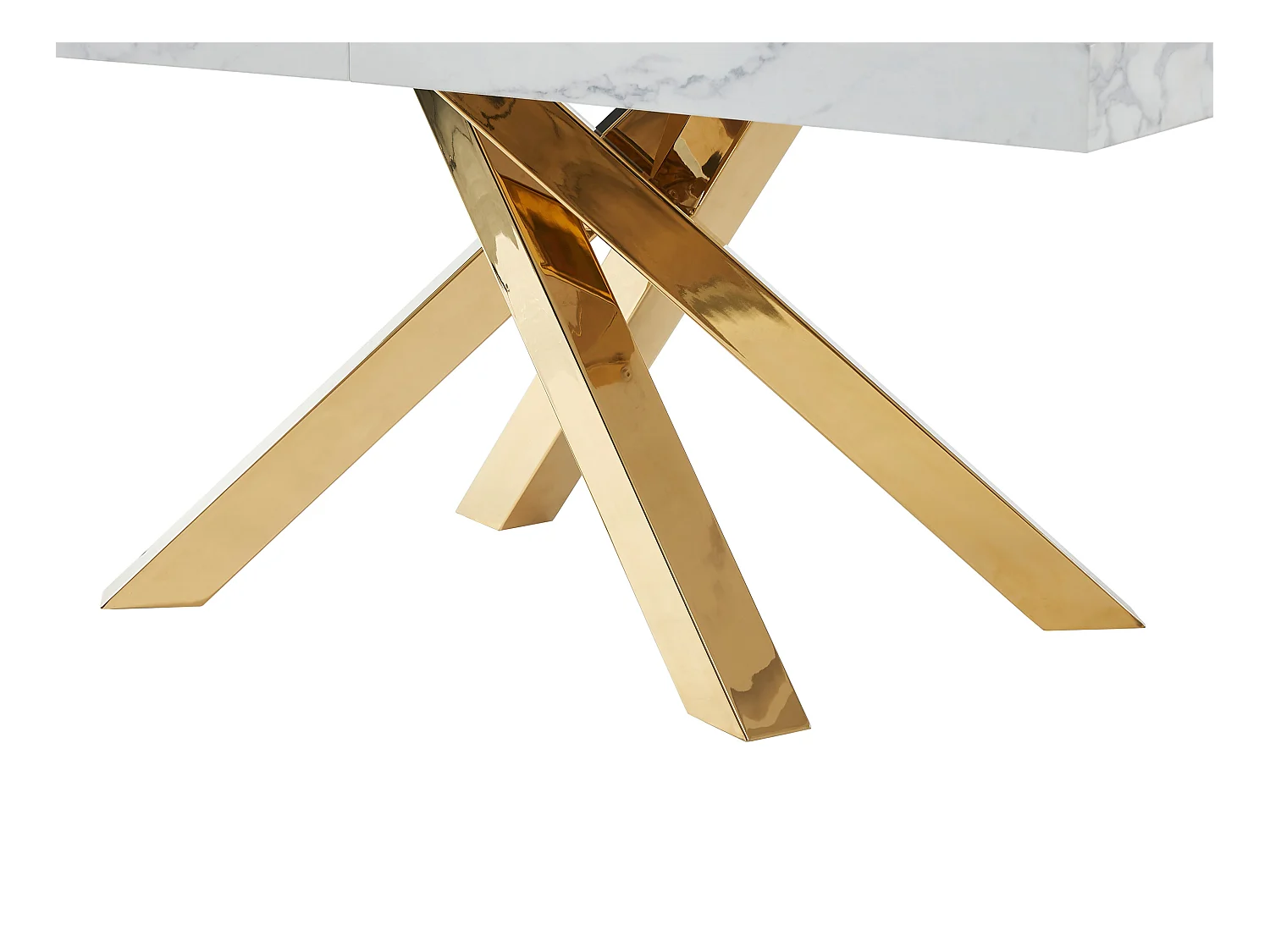 Mesa extensible de comedor 6 a 10 cubiertos de MDF y metal - Efecto mármol blanco y dorado - CATONAV