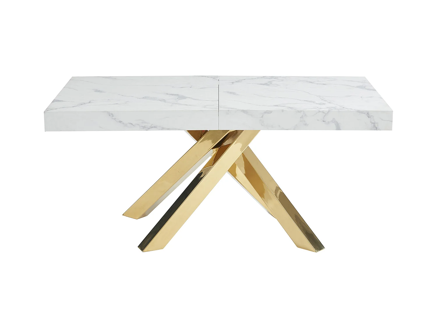 Mesa extensible de comedor 6 a 10 cubiertos de MDF y metal - Efecto mármol blanco y dorado - CATONAV