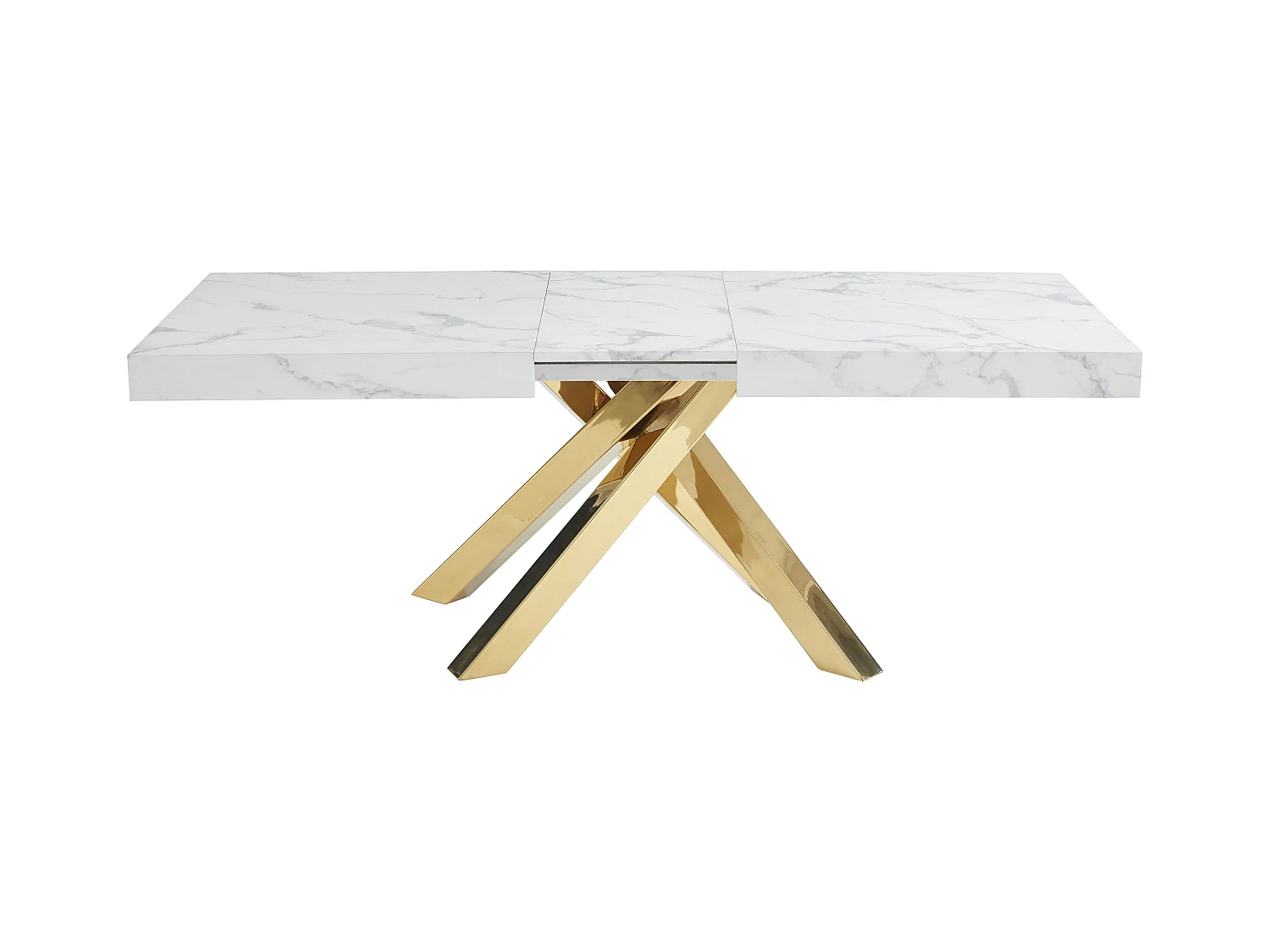 Mesa extensible de comedor 6 a 10 cubiertos de MDF y metal - Efecto mármol blanco y dorado - CATONAV