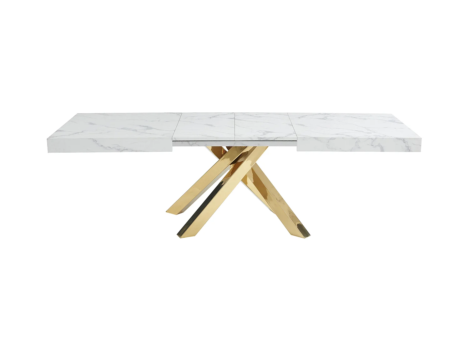Mesa extensible de comedor 6 a 10 cubiertos de MDF y metal - Efecto mármol blanco y dorado - CATONAV