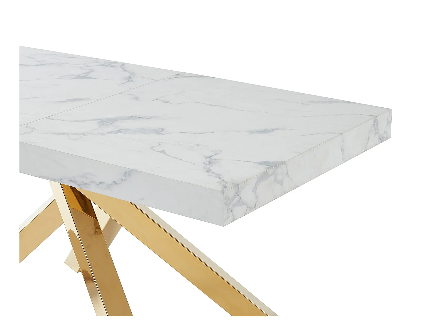 Mesa extensible de comedor 6 a 10 cubiertos de MDF y metal - Efecto mármol blanco y dorado - CATONAV