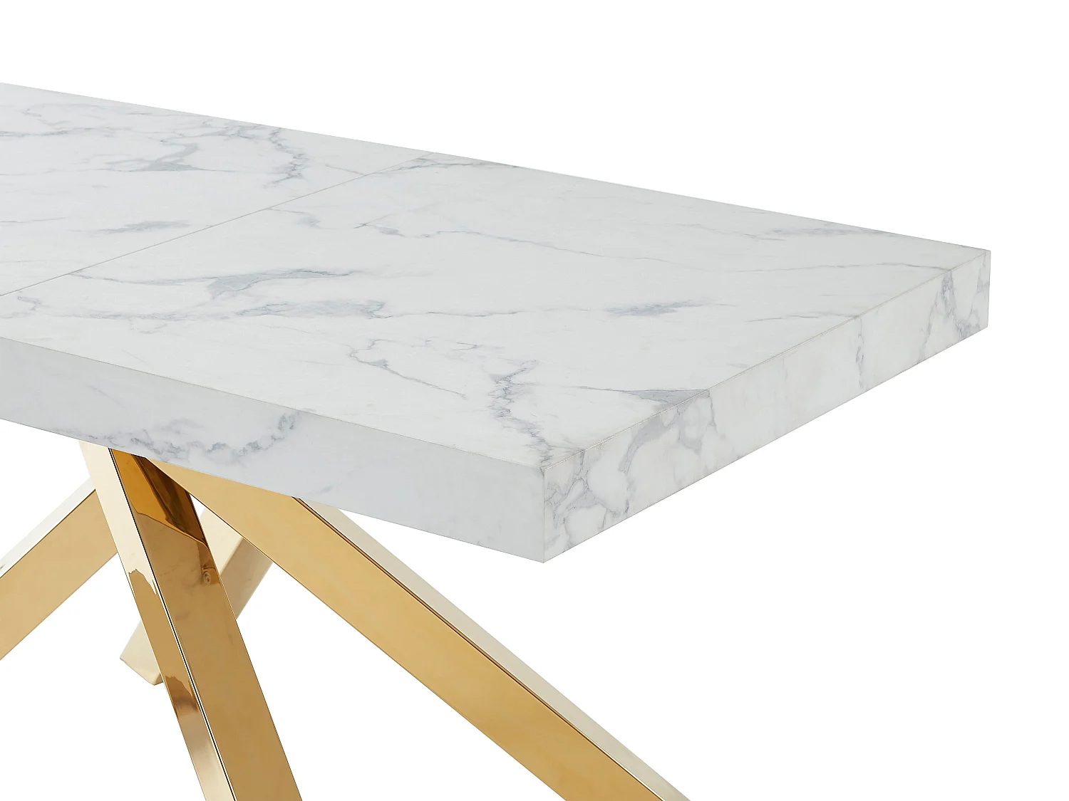 Table à manger extensible 6 à 10 personnes en MDF et métal - Effet marbre blanc et doré - CATONAV