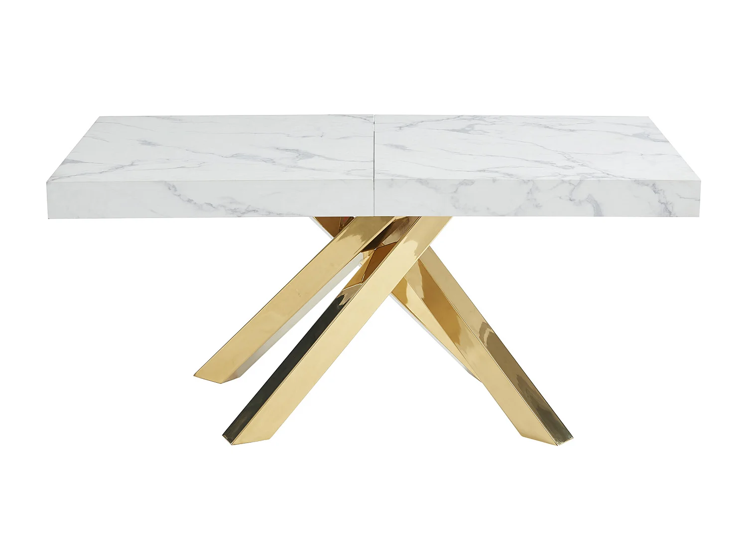 Table à manger extensible 6 à 10 personnes en MDF et métal - Effet marbre blanc et doré - CATONAV