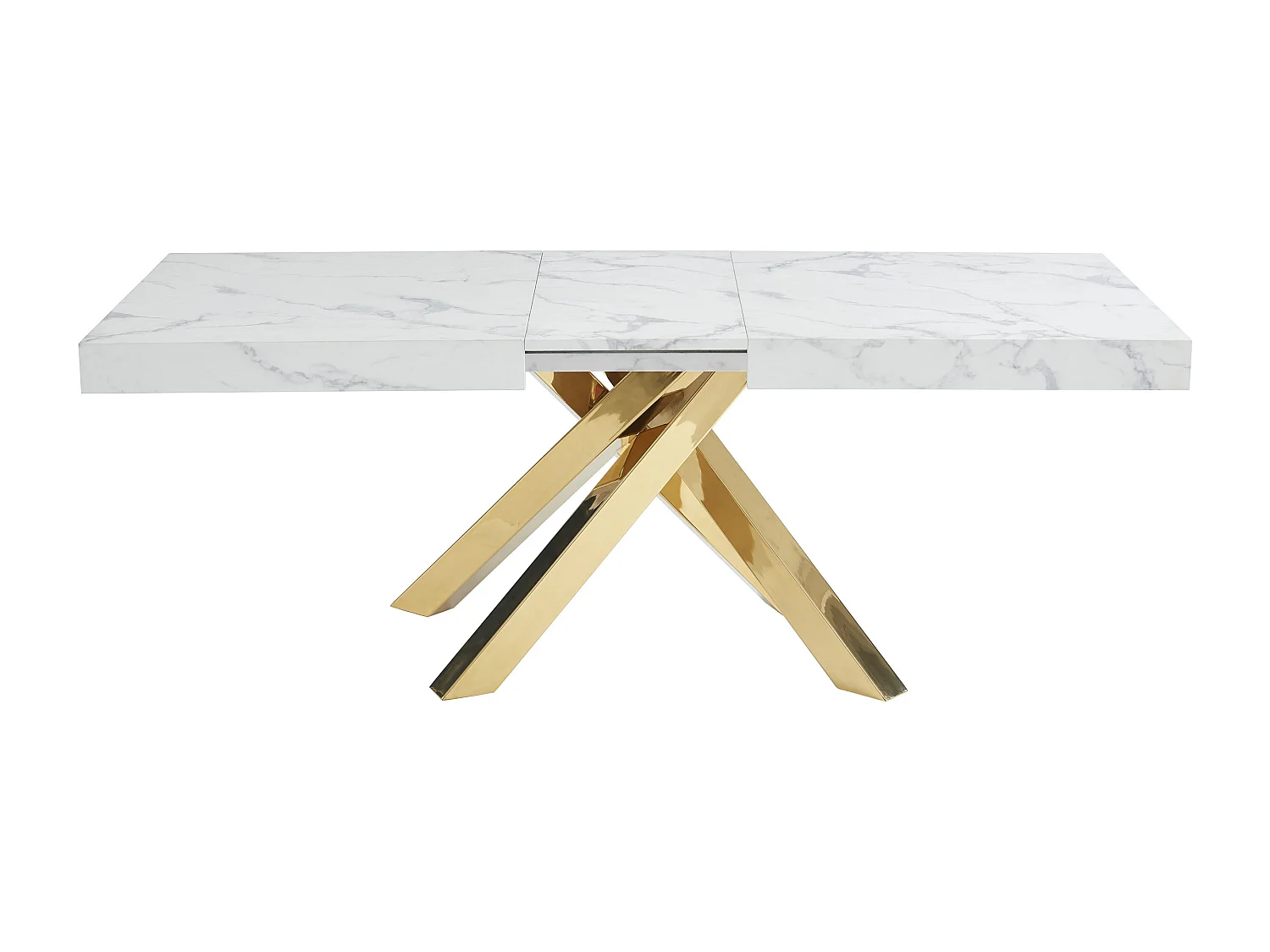 Table à manger extensible 6 à 10 personnes en MDF et métal - Effet marbre blanc et doré - CATONAV