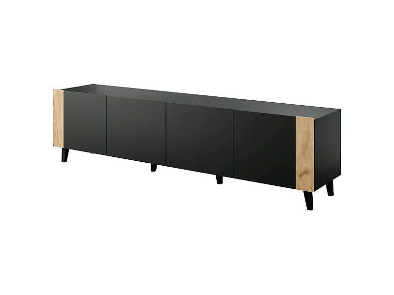 Mueble de TV PHARE 200 cm - 4 puertas - negro mate / roble craft