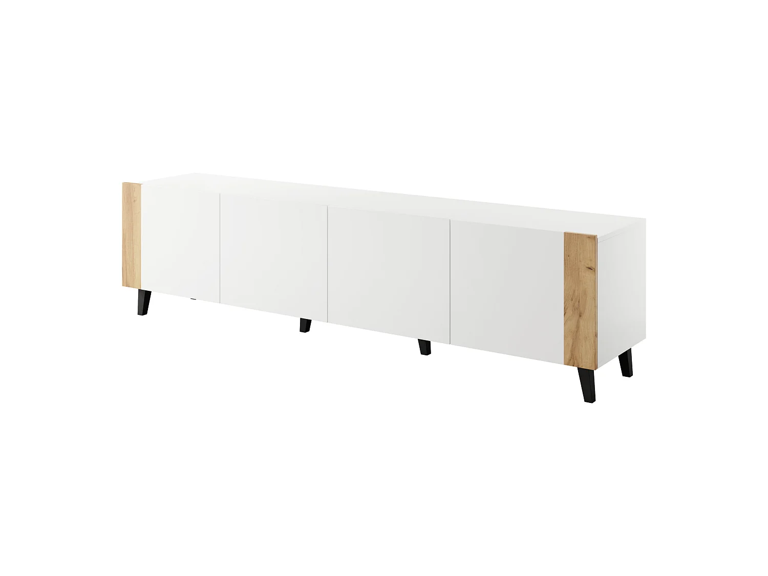 Meuble TV PHARE 200 cm - 4 portes - blanc mat / chêne craft