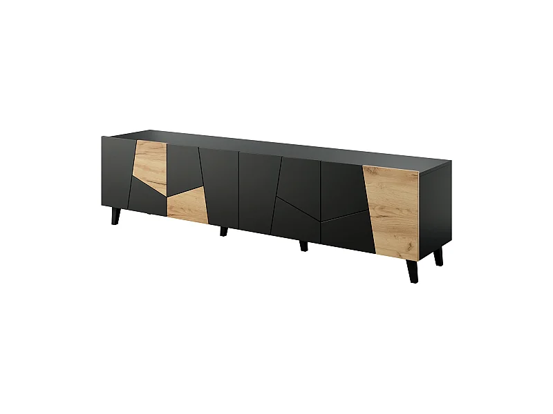 Mueble de TV VITRAIL 200 cm - 4 puertas - negro mate / roble craft