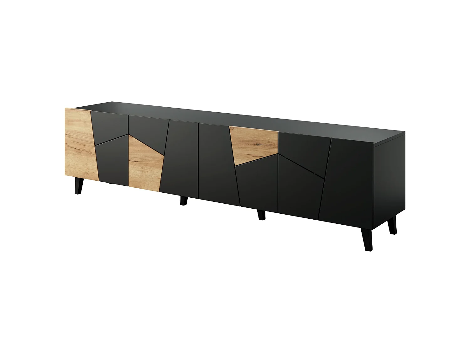 Mobile TV VITRAIL 200 cm - 4 ante - nero opaco / quercia craft