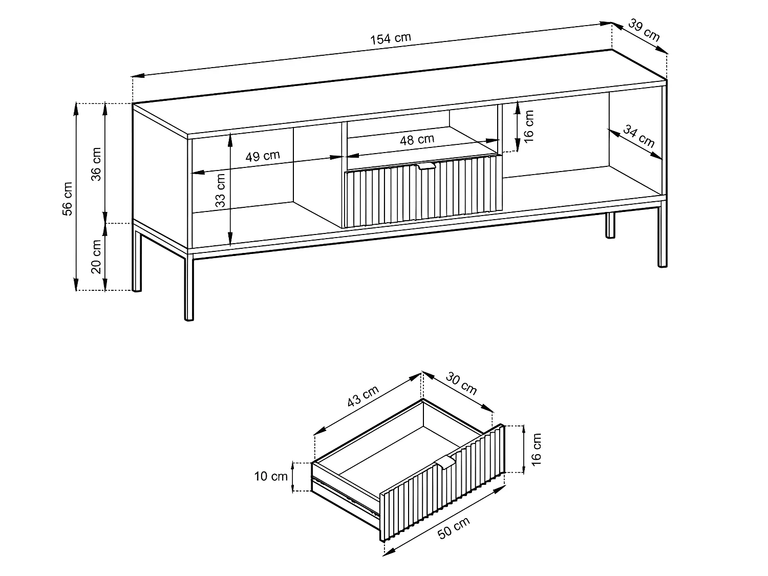 TV-meubel NOVA SANDS RTV154 Ladenkast 154 cm mat grijs
