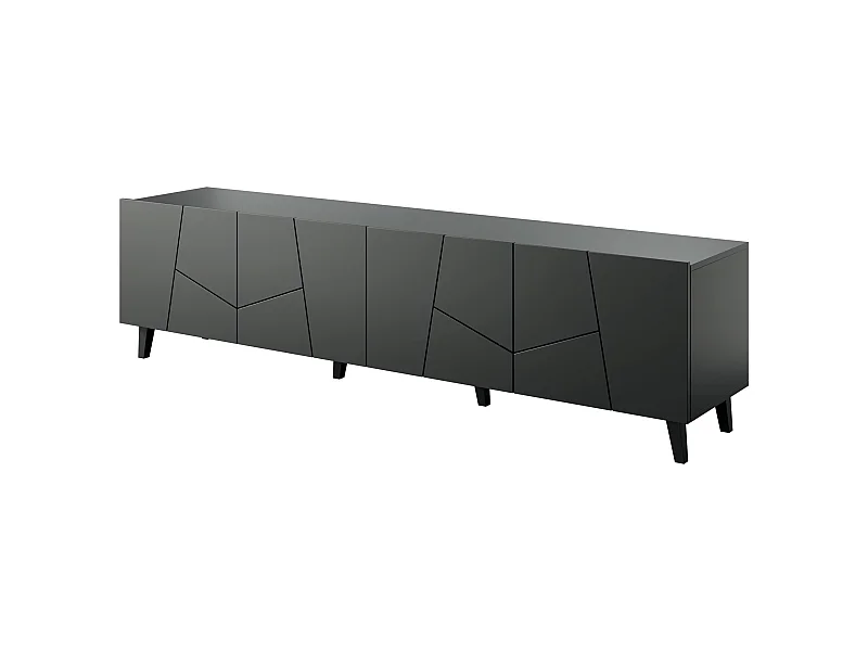 Mueble de TV VITRAIL 200 cm - 4 puertas - negro mate