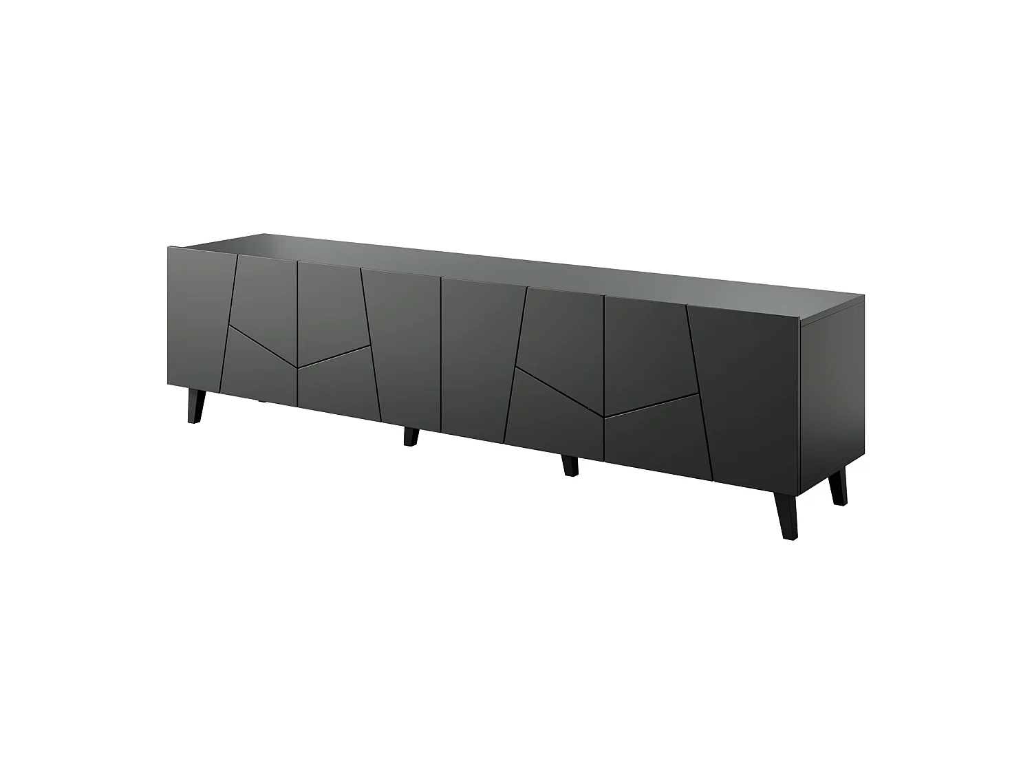 Meuble TV VITRAIL 200 cm - 4 portes - noir mat