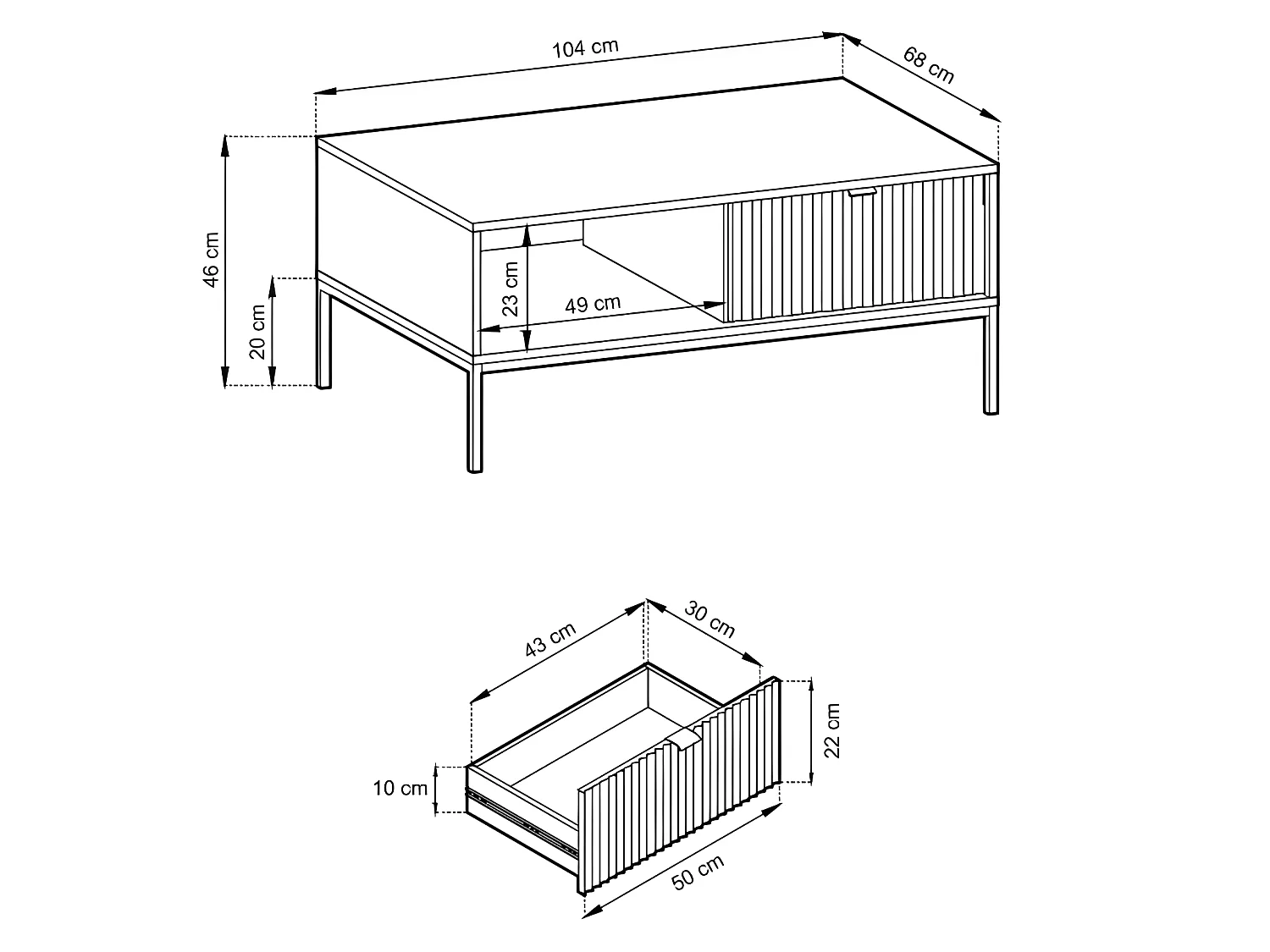Tavolino NOVA SANDS L104 con 2 cassetti 104 cm opaco