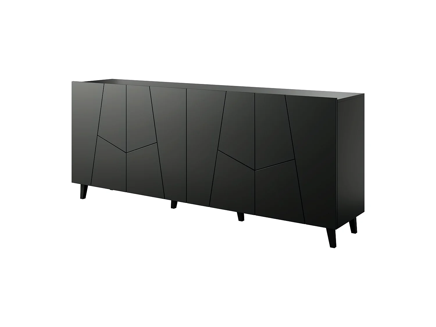 Commode VITRAIL 200 cm - Buffet avec 4 portes - noir mat