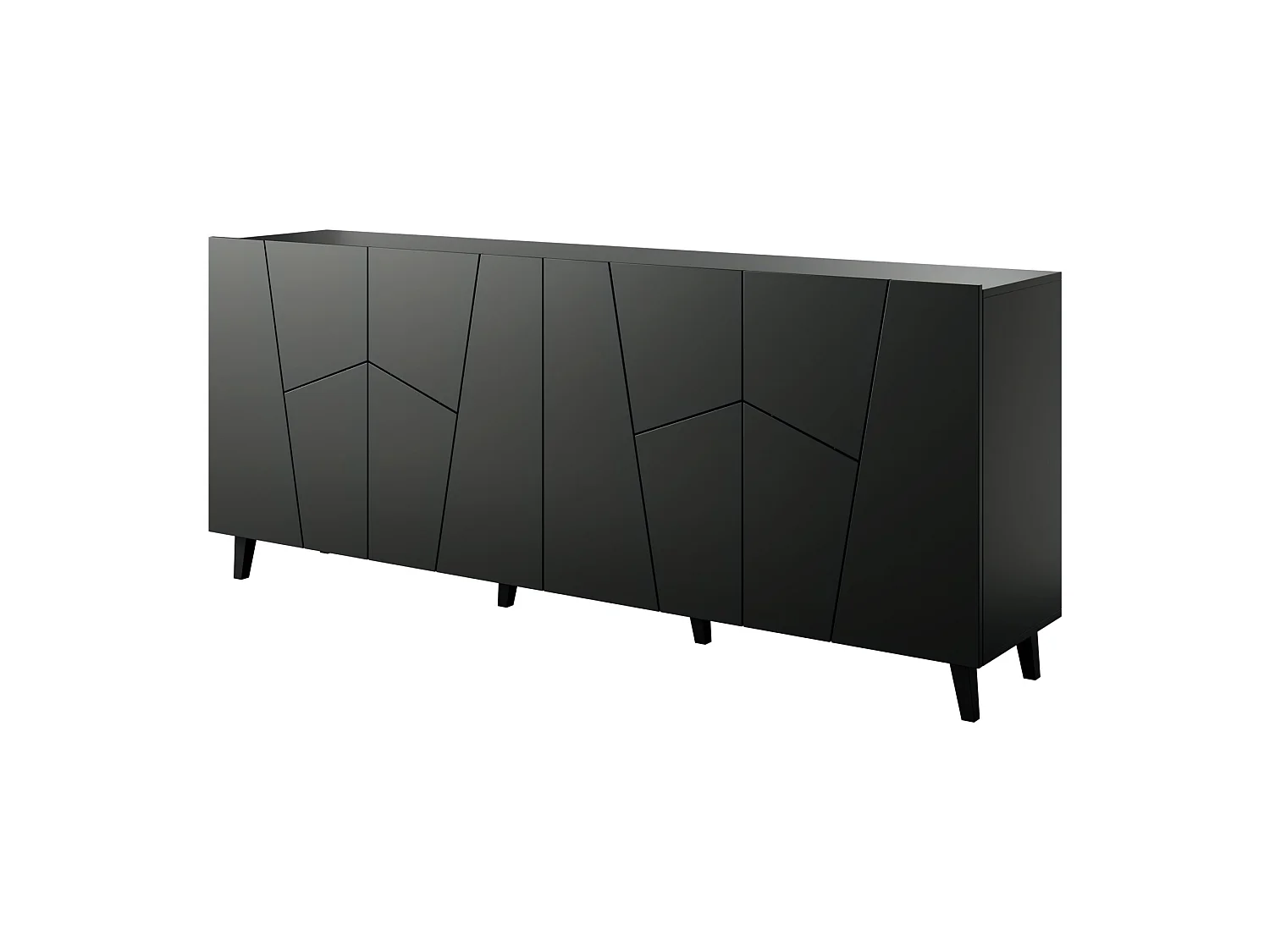 Commode VITRAIL 200 cm - Buffet avec 4 portes - noir mat