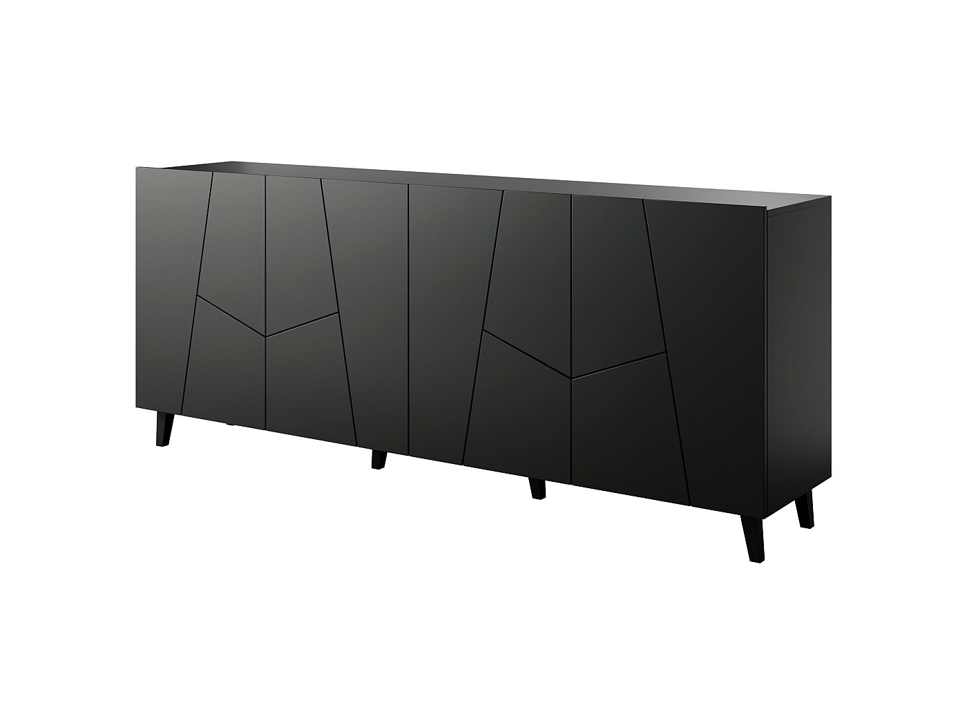 Commode VITRAIL 200 cm - Buffet avec 4 portes - noir mat