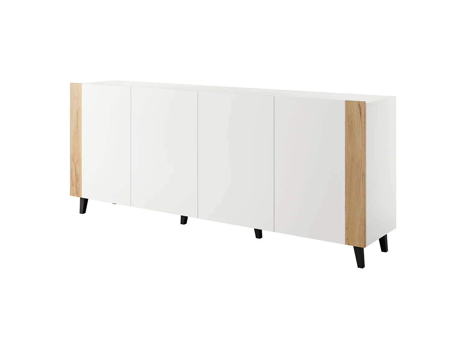 Kommode PHARE 200 cm - 4 Türen - Weiß Matt / Craft Eiche