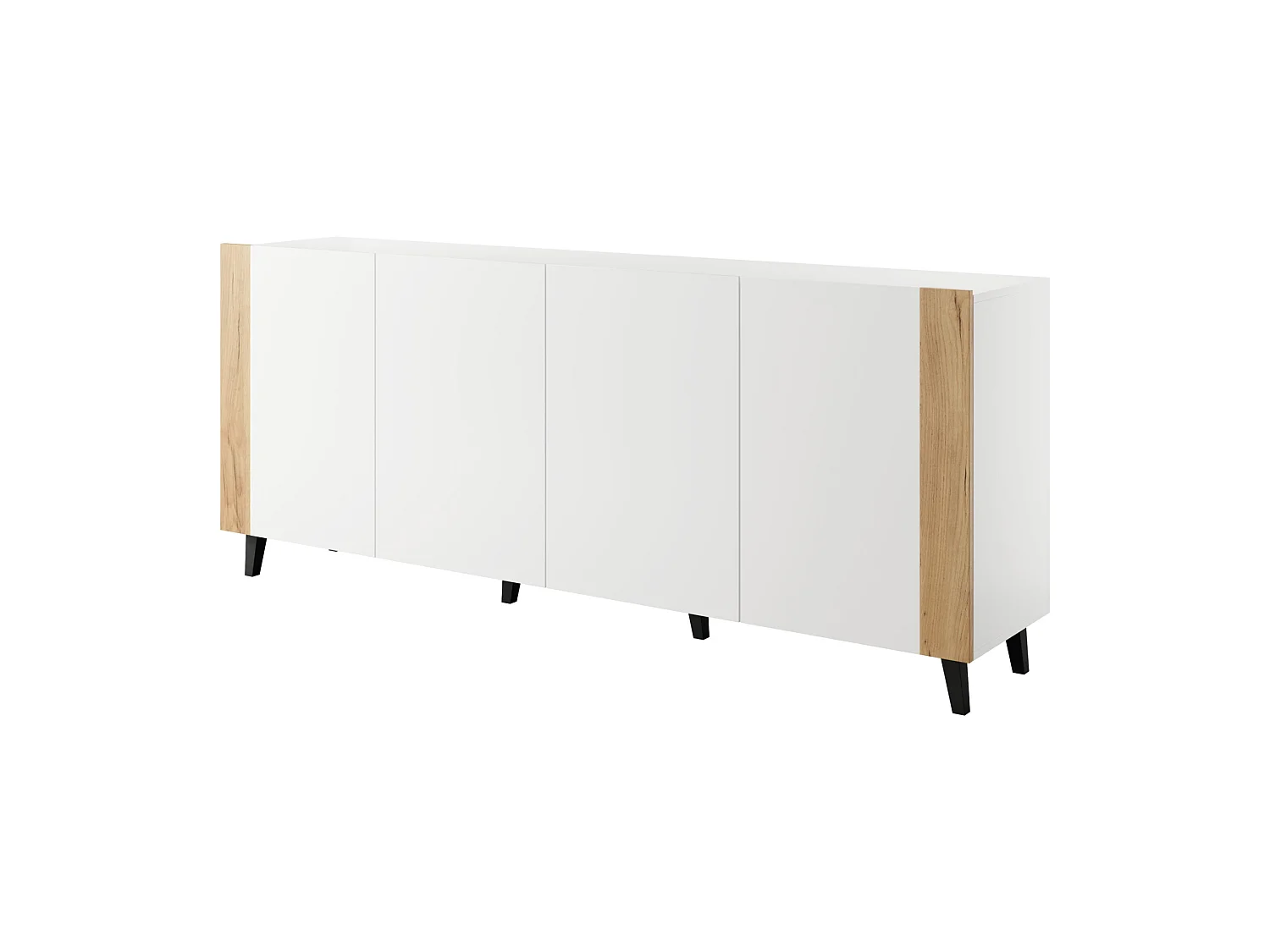Commode PHARE 200 cm - Buffet 4 portes - blanc mat / chêne craft