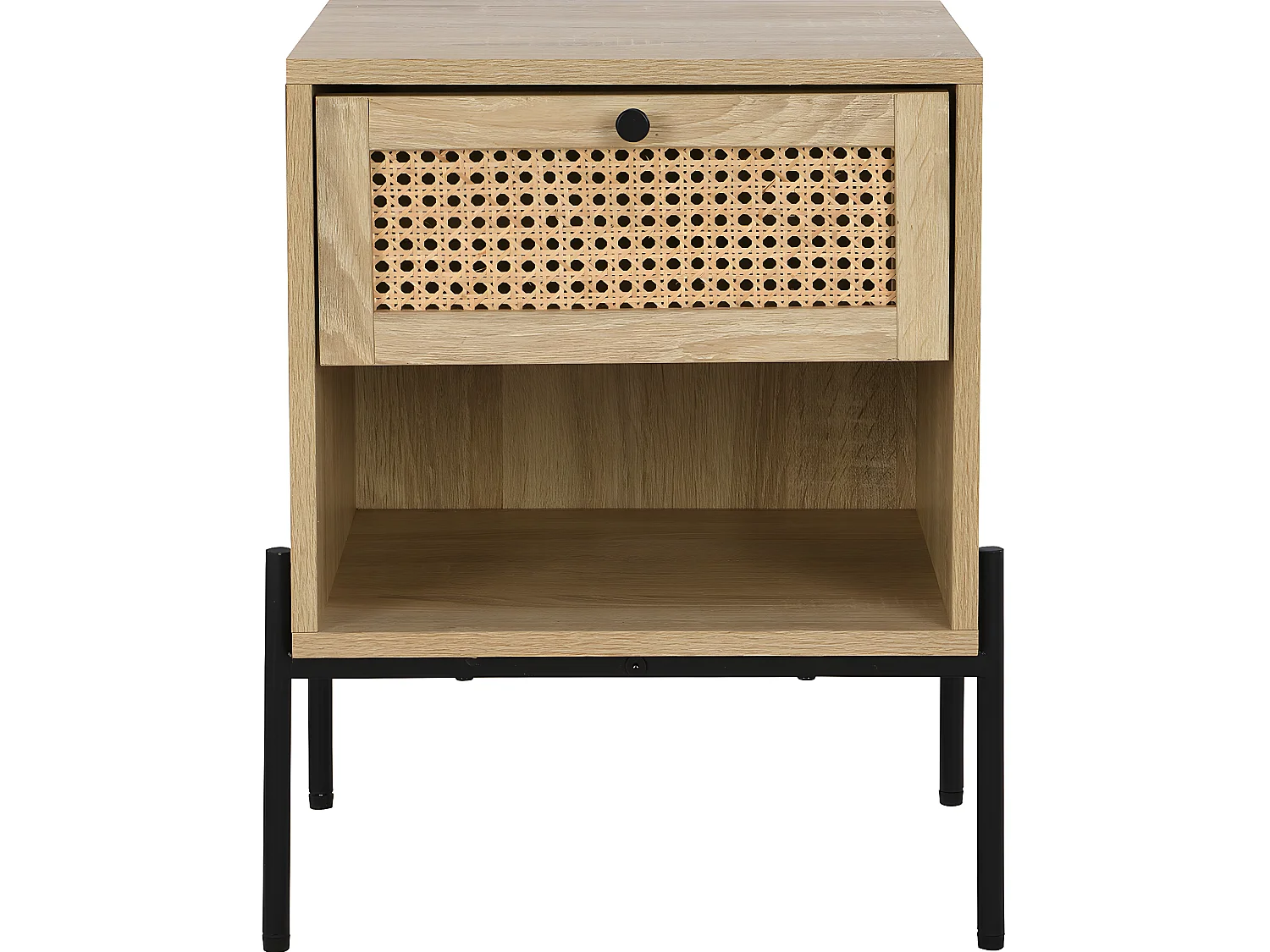 Table de chevet 1 tiroir en cannage naturel et effet chêne 40 cm - Iris