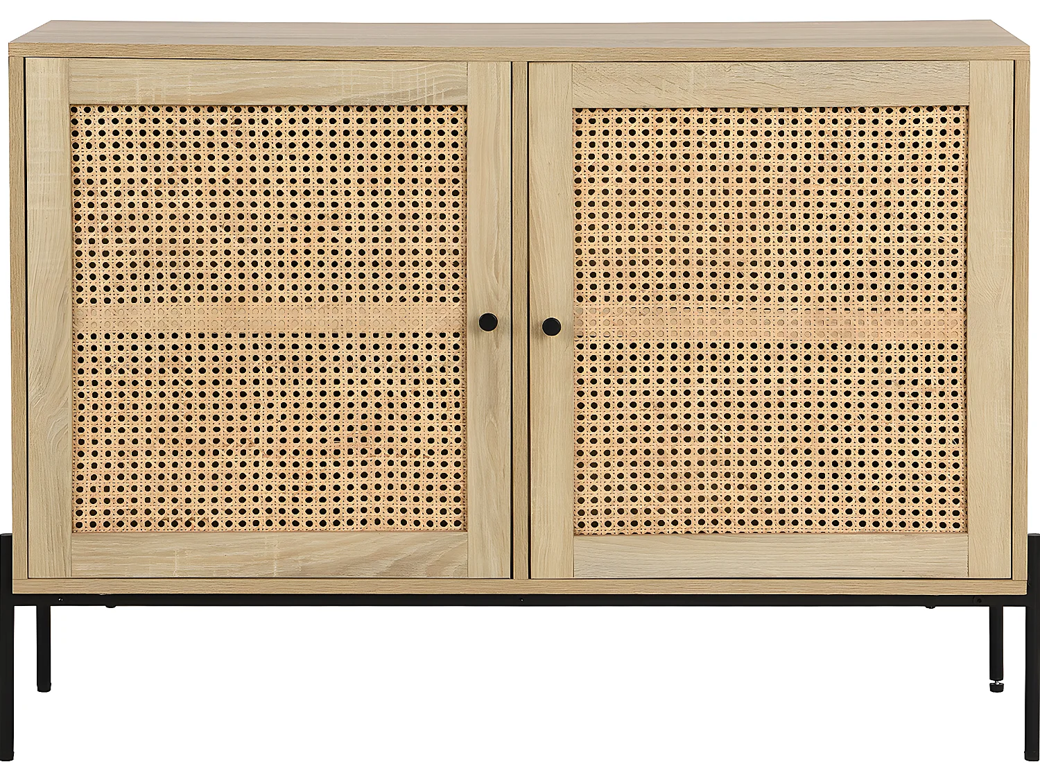 Buffet 2 portes en cannage naturel et effet chêne 110 cm - Iris