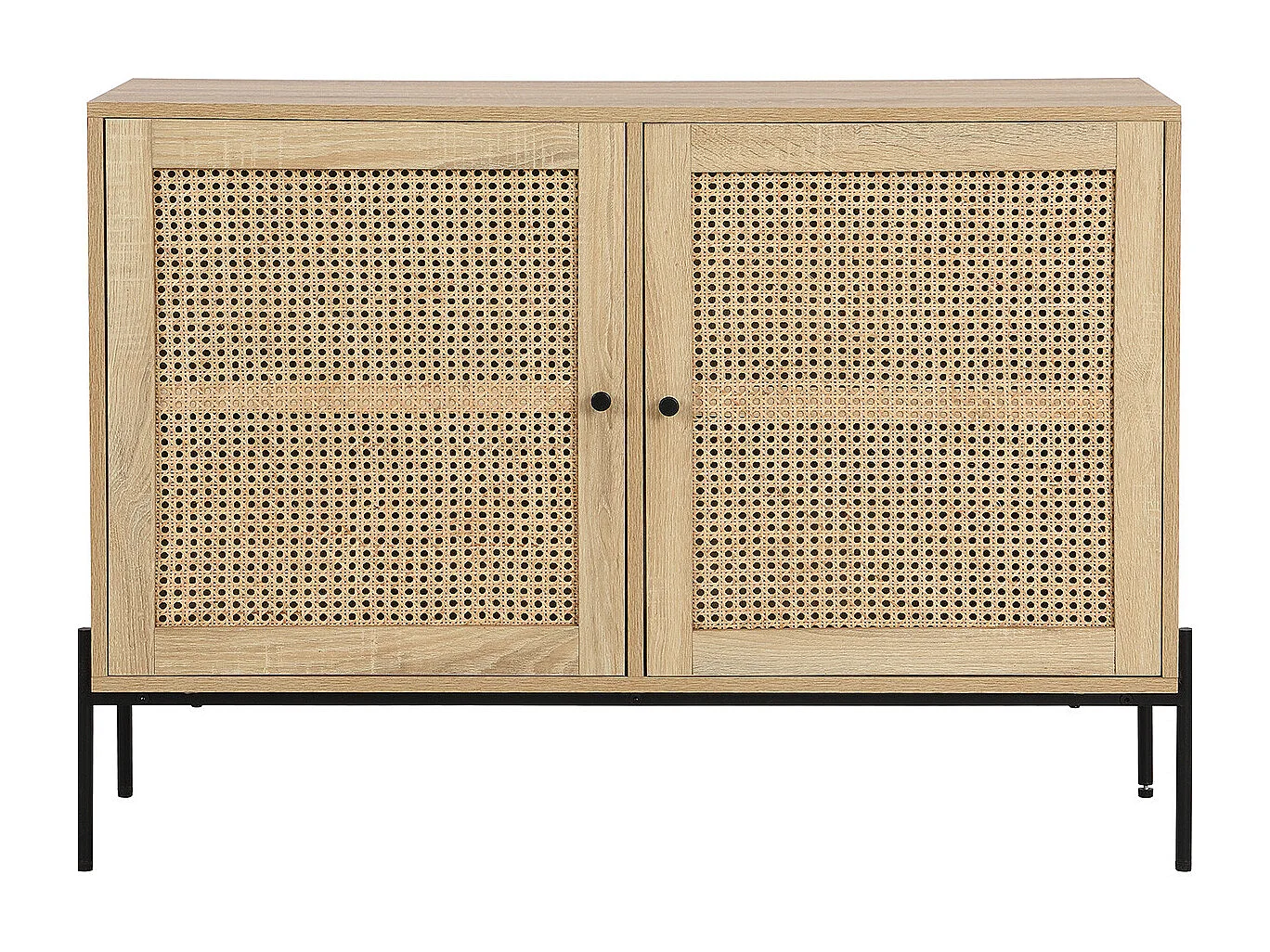 Buffet 2 portes en cannage naturel et effet chêne 110 cm - Iris