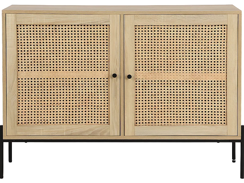 Buffet 2 portes en cannage naturel et effet chêne 110 cm - Iris