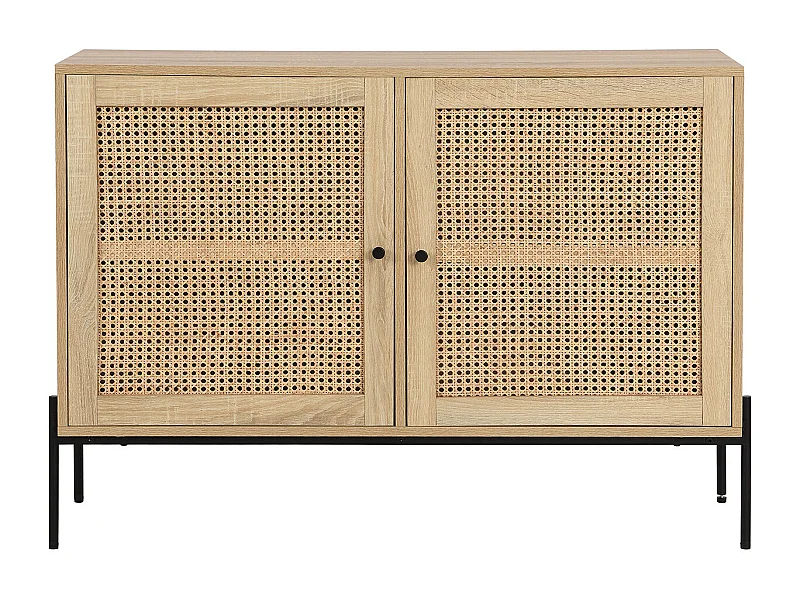 Buffet 2 portes en cannage naturel et effet chêne 110 cm - Iris