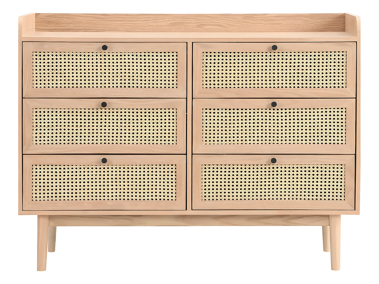 Commode 6 tiroirs en bois et cannage naturel 120 cm - Eden