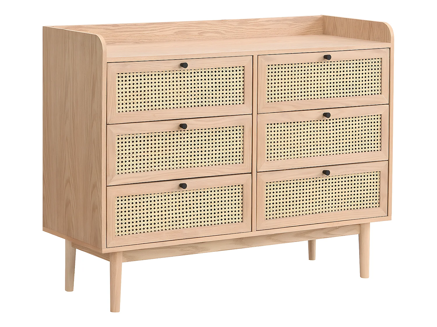Commode 6 tiroirs en bois et cannage naturel 120 cm - Eden