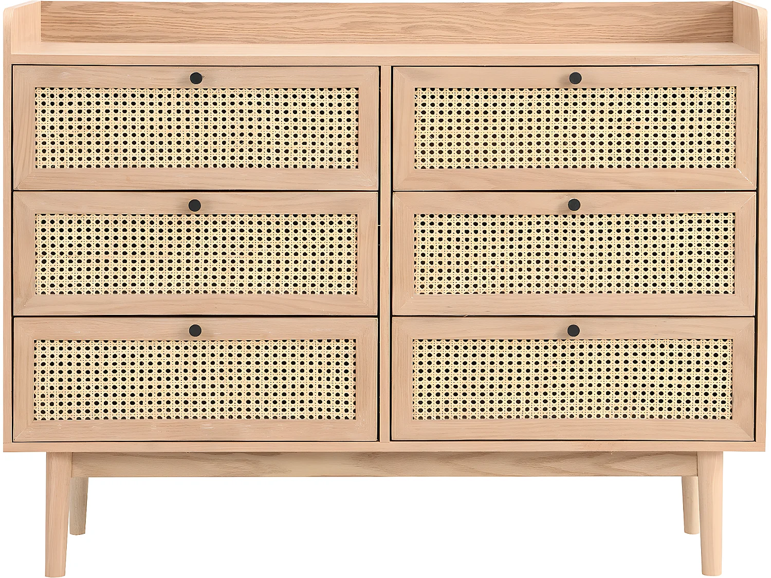 Commode 6 tiroirs en bois et cannage naturel 120 cm - Eden