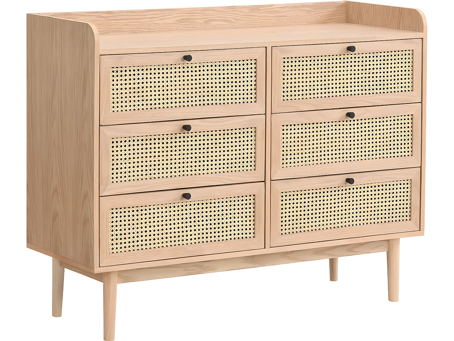 Commode 6 tiroirs en bois et cannage naturel 120 cm - Eden