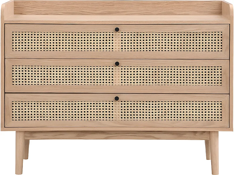 Commode 3 tiroirs en bois et cannage naturel 105 cm - Eden