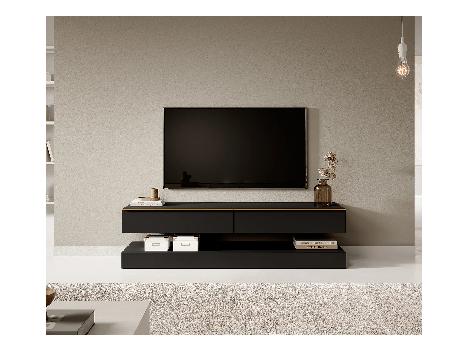 Meuble TV - 140 cm - noir - HYLIA