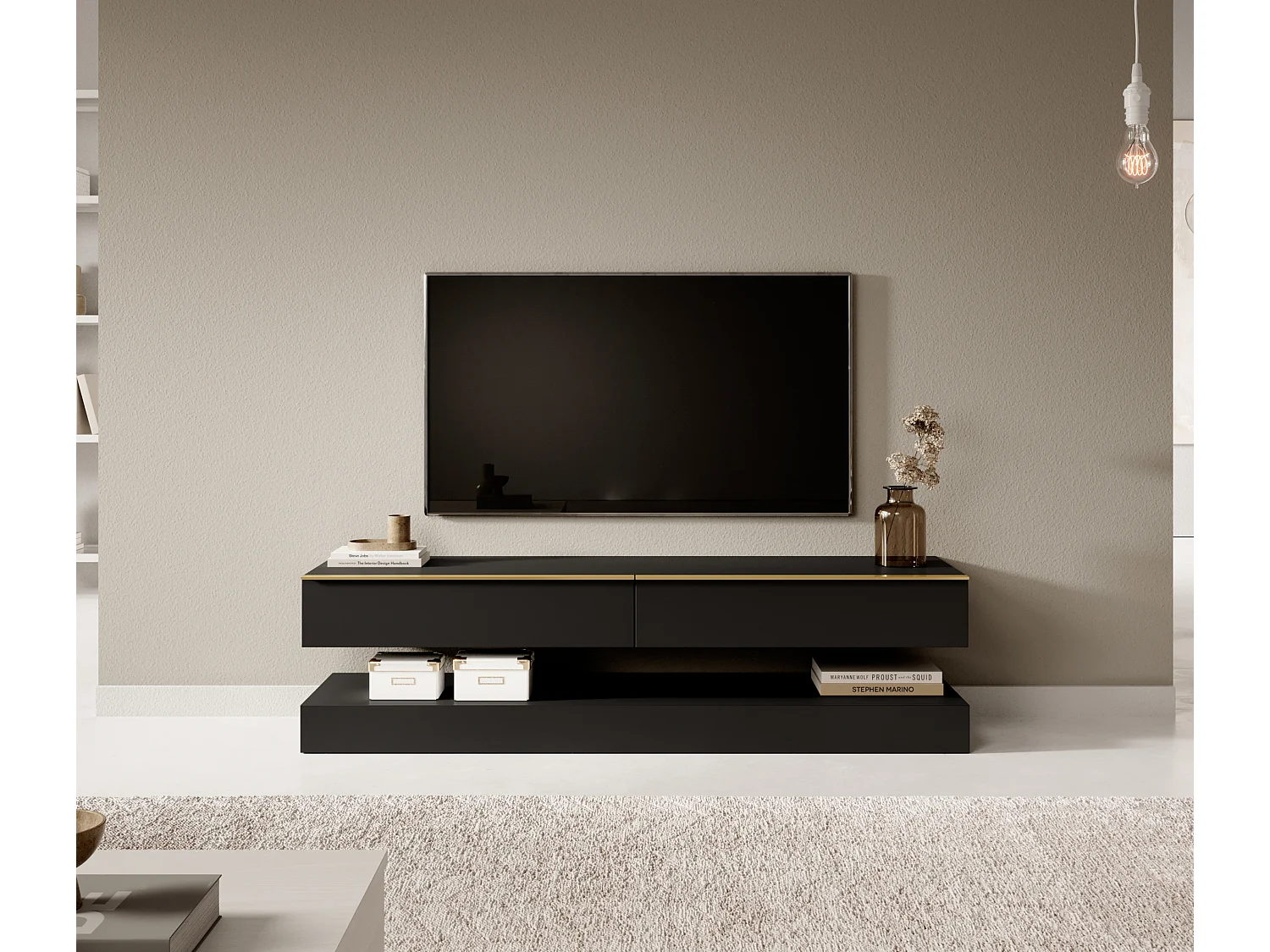 Meuble TV - 140 cm - noir - HYLIA