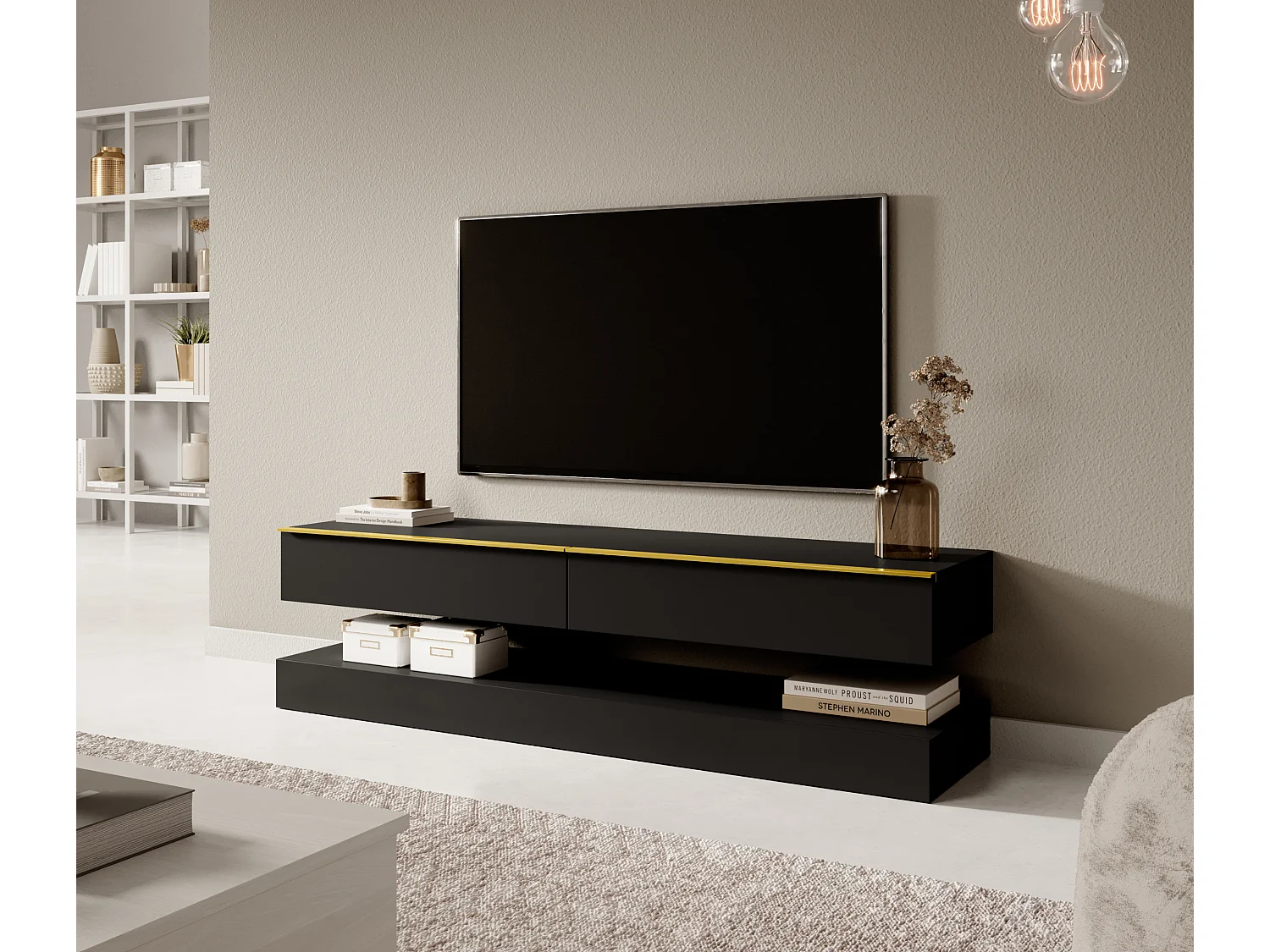 Meuble TV - 140 cm - noir - HYLIA