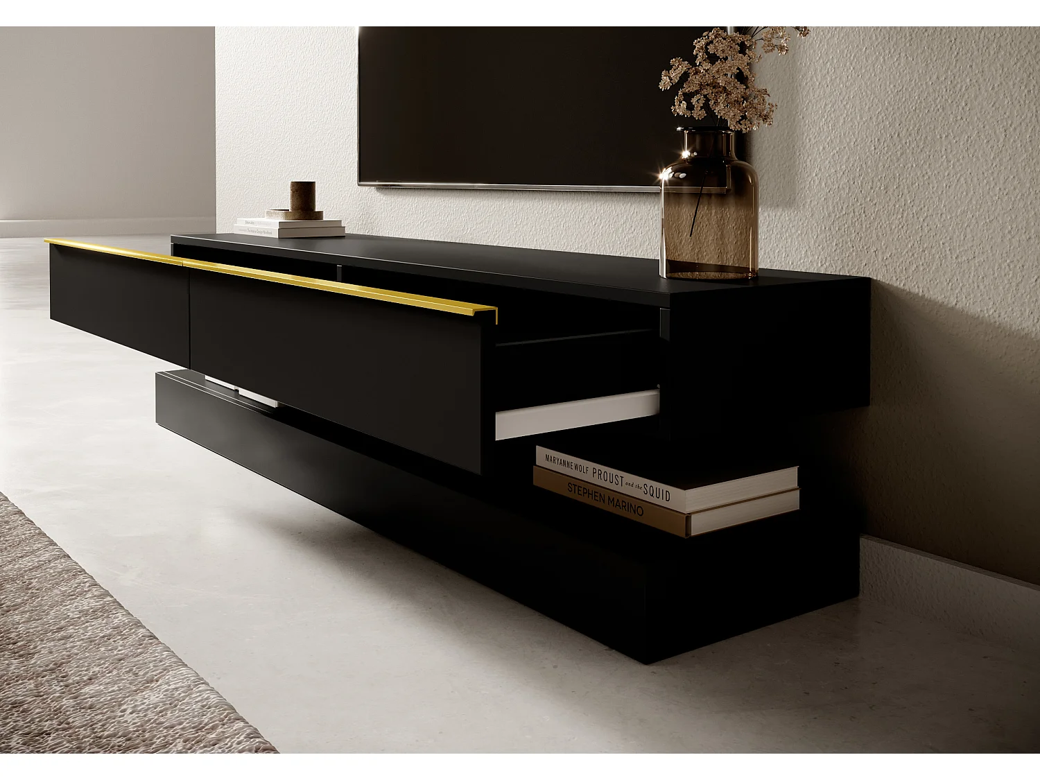 Meuble TV - 140 cm - noir - HYLIA